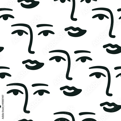 Contemporary seamless pattern. Abstract art print, repeated Matisse inspired face. Vector illustration