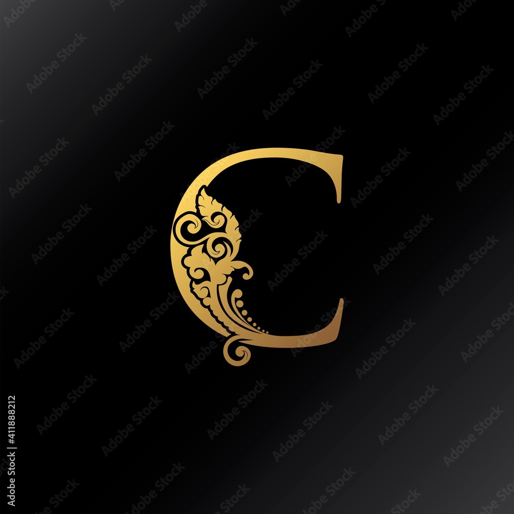 Golden C Letter Logo Ornate Decoration Elegant Swirl Ornament Luxury Style Vector Design Golden C Letter Logo Ornate Decoration Elegant Swirl Ornament Luxury Style Vector Design