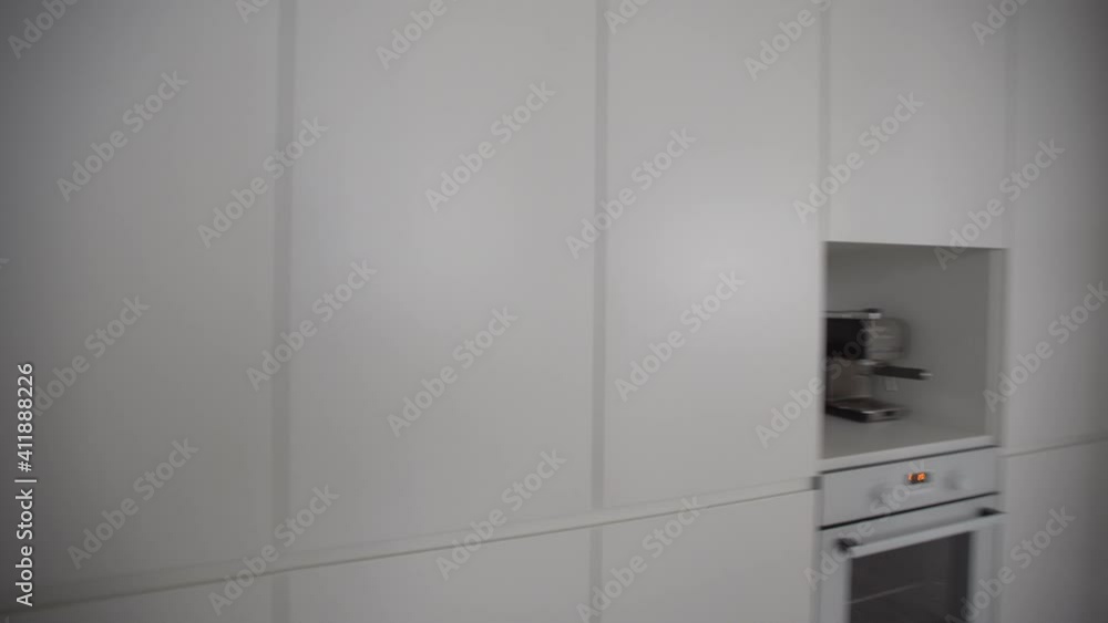 Overview on new luxury new kitchen in scandinavian style in apartment Overview on new luxury new kitchen in scandinavian style in apartment