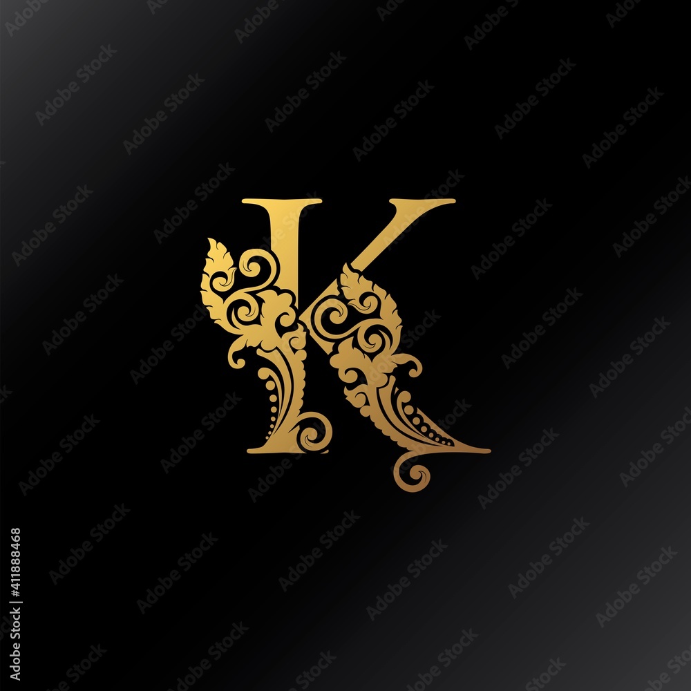 Golden K Letter Logo Ornate Decoration Elegant Swirl Ornament ...