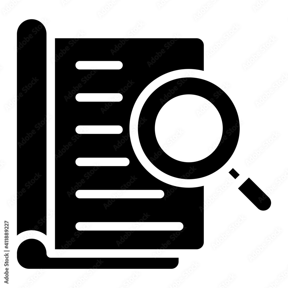 Book under magnifying glass, book analysis icon Book under magnifying glass, book analysis icon