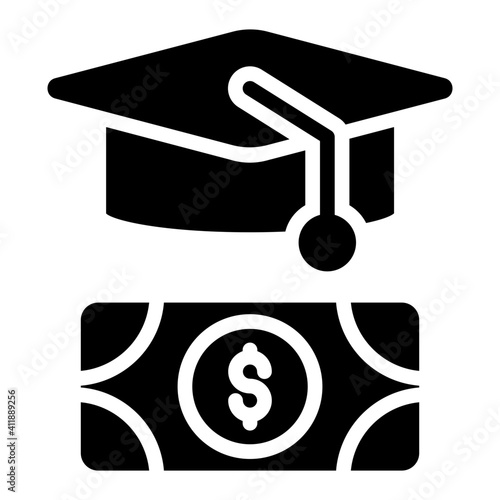  Mortarboard with dollar, educational grant icon