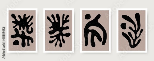 Abstract organic shape posters. Contemporary Matisse inspired cover set minimalist style. Modern vector illustration