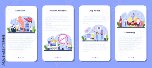 Addiction mobile application banner set. Idea of medical treatment