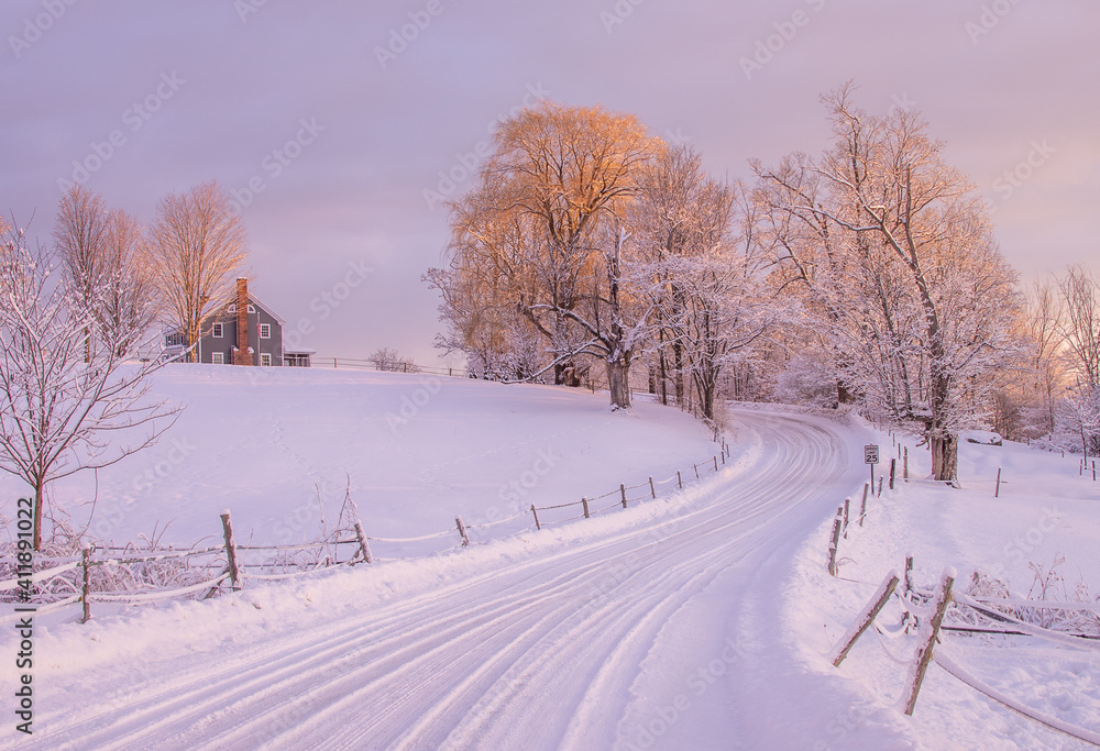 Vermont country road in winter
