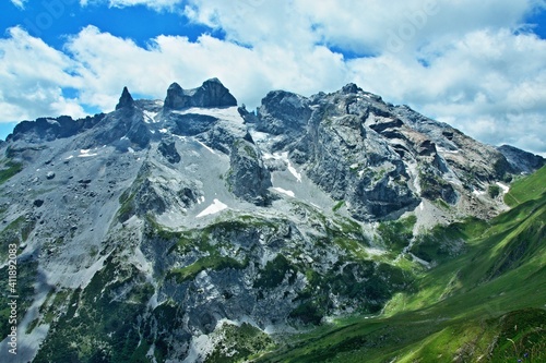 Austrian Alps-view on the peak Drei Turme and Drusenfluh in Ratikon