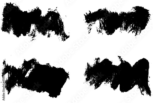Black brush strokes set backgrounds. Artistic lines grunge collection. Set of black grungy hand painted brush strokes isolated on white. Abstract ink texture, design elements.