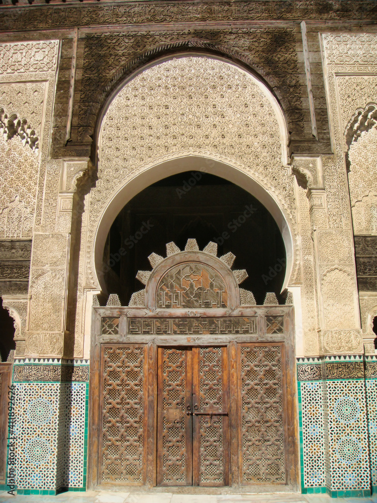 detail of Madrasa Bou Inania a religious building in Fez detail of Madrasa Bou Inania a religious building in Fez