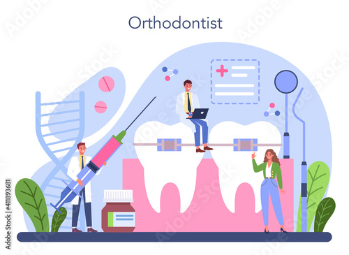 Orthodontist concept. Dental doctor in uniform treating dental