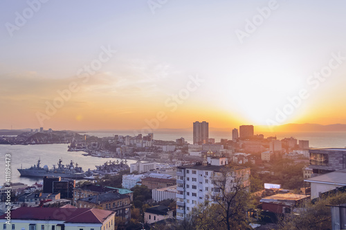 sunset cityscape of Vladivostok