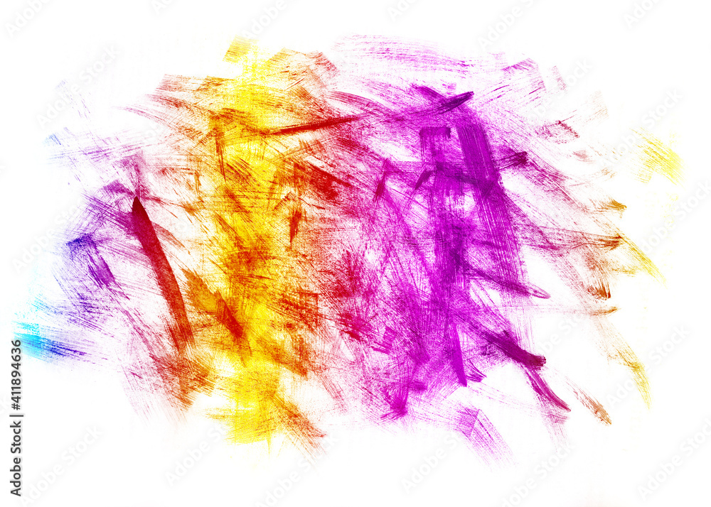 abstract colorful smeared paint strokes on white background