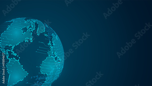 Abstract mash line and point scales on dark background with Map World representing the global . Wire frame 3D mesh polygonal network line, design sphere, dot and structure. Vector illustration eps 10.