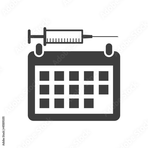 Vector illustration of calendar and syringe with vaccine on white background