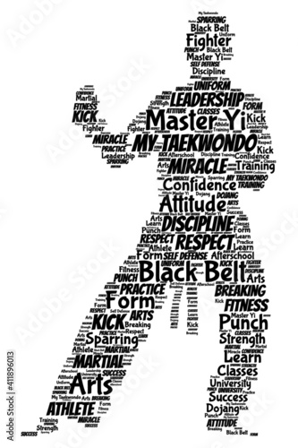 Taekwondo master doing form with words