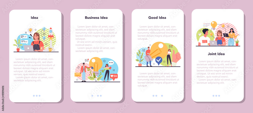 Idea mobile application banner set. Creative innovation and brainstorm. Idea mobile application banner set. Creative innovation and brainstorm.
