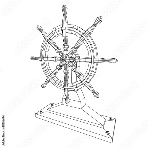 Ship steering wheel. Marine rudder