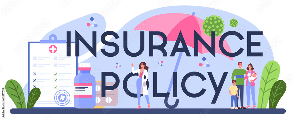 Insurance policy typographic header. Idea of security and protection Insurance policy typographic header. Idea of security and protection