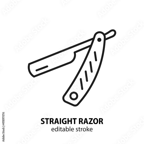 Straight razor line icon. Editable stroke. Vector illustration.
