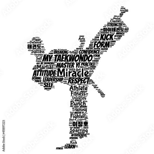 Taekwondo master kicking with words