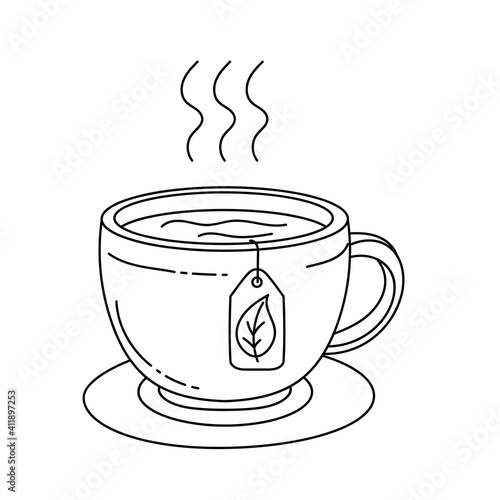 Cup of tea drink Thin line vector illustration. isolated with hand drawn style 