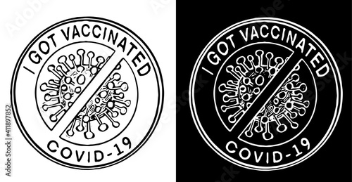 Vaccination seal I got vaccinated. Hand drawn Vector icon in black and white