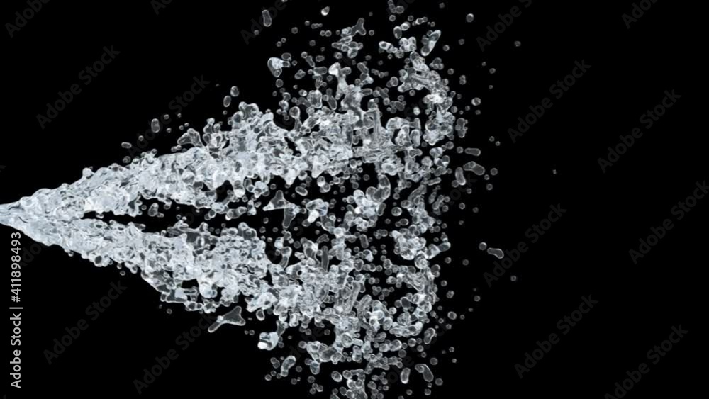 Water Splash with droplets on black background with alpha mask. 3d illustration. Water Splash with droplets on black background with alpha mask. 3d illustration.