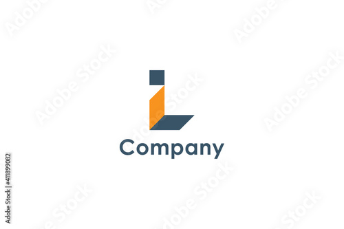 Initial Letter I and L Linked Logo. Gray and Yellow Geometric Arrow Shape Origami Style isolated on White Background. Usable for Business and Branding Logos. Flat Vector Logo Design Template Element.