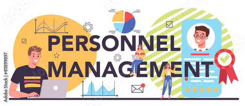 Personnel management typographic header. Business recruitment and empolyee