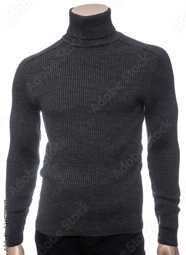 Grey longsleeve turtleneck sweater on mannequin isolated