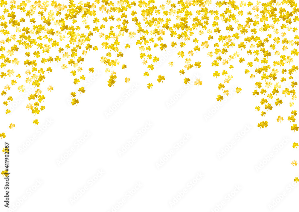 Shamrock background for Saint Patricks Day. Lucky trefoil confetti