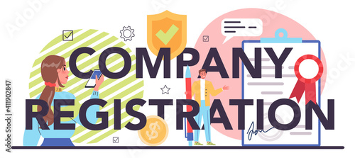 New company registration typographic header. Start up running concept