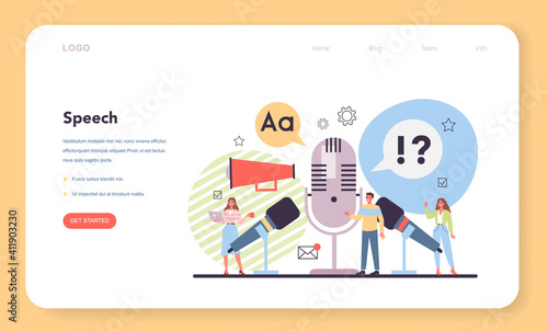 Storytelling web banner or landing page. Professional speechwriter