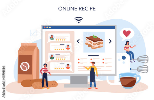 Tiramisu dessert online service or platform. People cooking