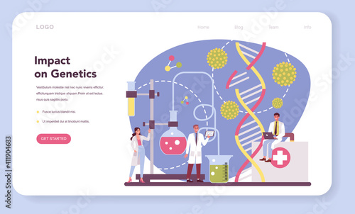 Virologist web banner or landing page. Scientist studies viruses