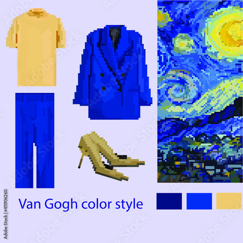 Van Gogh color style fashion pixel clothes