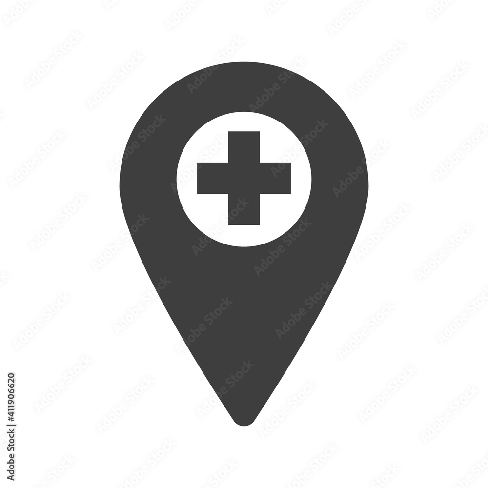 Hospital icon, black isolated icon with medical cross, vector illustration. Hospital icon, black isolated icon with medical cross, vector illustration.