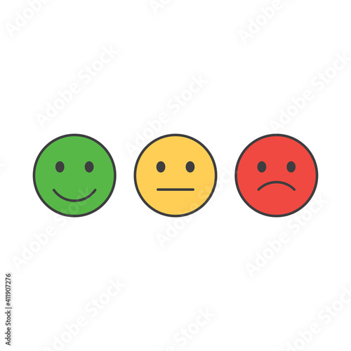 Feedback happy, angry face vector set. Positive, negative and neutral faces with a smile.
