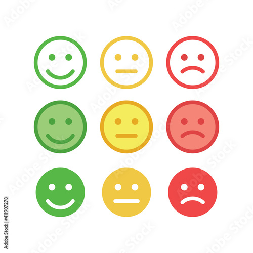 Feedback happy, angry face vector set. Positive, negative and neutral faces with a smile.