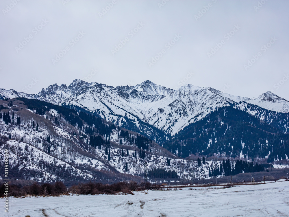 Naklejka premium ski resort in the mountains
