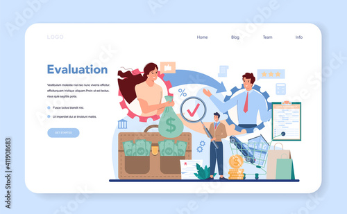 Loan manager web banner or landing page. Bank employee