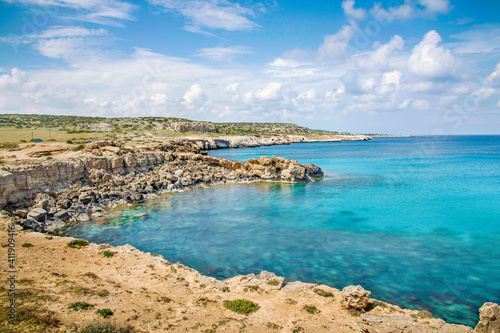 Beautiful landscape at Cavo Greco in Ayia Napa, Cyprus island, Mediterranean Sea. Amazing blue sea during a sunny day.