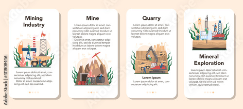 Mining concept mobile application banner set. Mineral and natural resources
