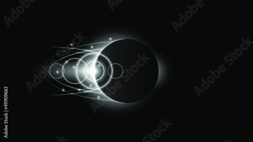 Sun Eclipse White Fire Dark Background Vector Moon Design Style Space Science Glow Light