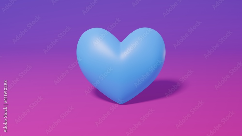 Blue 3d heart on a purple/magenta gradient background.