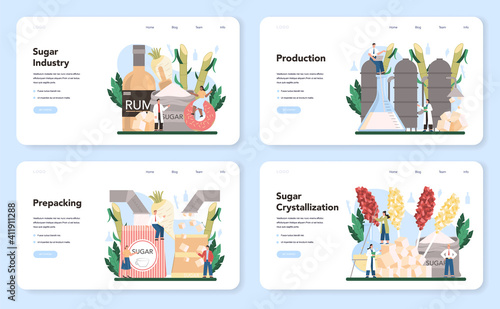 Sugar production industry web banner or landing page set. Saccharose