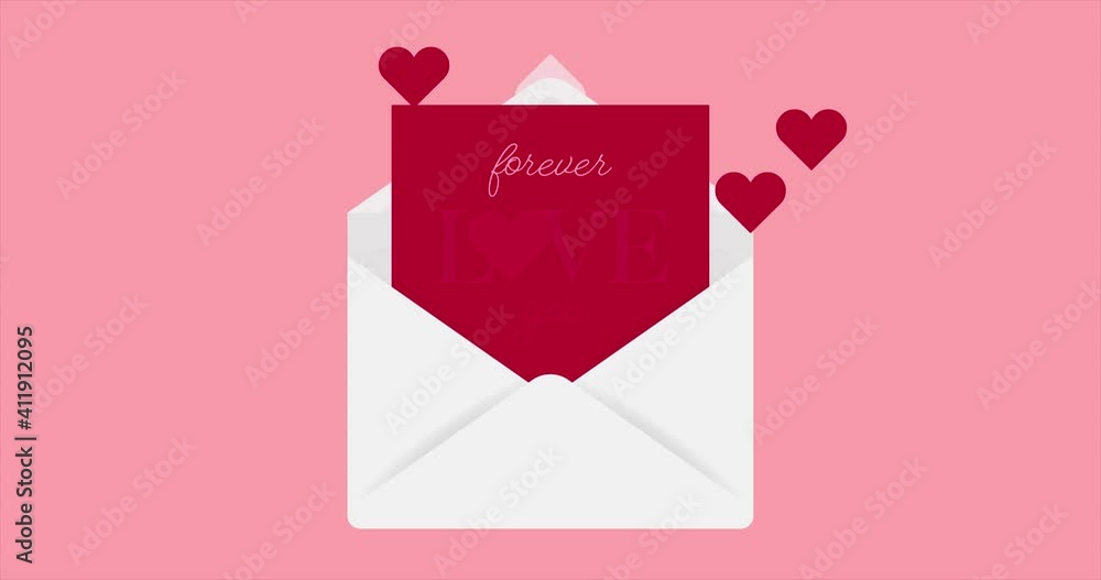 Forever LOVE you english card calligraphy with animated envelope and hearts. On pink background for Valentines day concept. Declaration of love. The 14th of February. Forever LOVE you english card calligraphy with animated envelope and hearts. On pink background for Valentines day concept. Declaration of love. The 14th of February.
