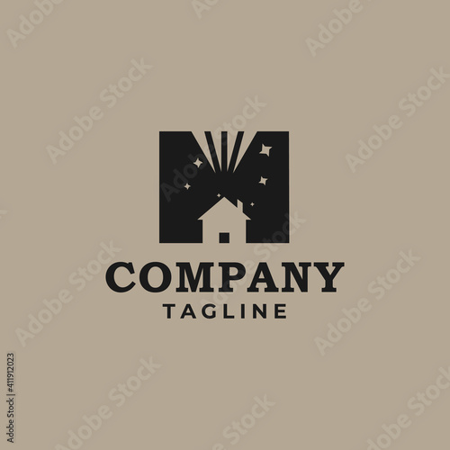 The logo design combines the letter M and the house at night.