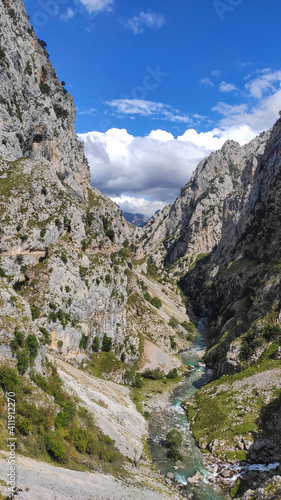 The Cares Route in the heart of Picos de Europa National Park, Cain-Poncebos, Asturias, Spain. Narrow and impressive canyon between cliffs, bridges, caves, footpaths and rocky mountains. © An Instant of Time