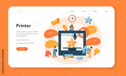 3D Printing technology web banner or landing page. 3D printer
