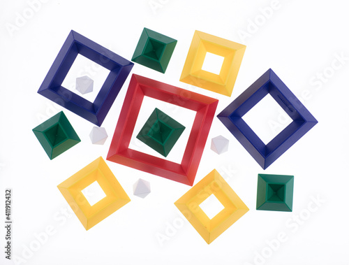 kids toy geometric figures isolated on white background